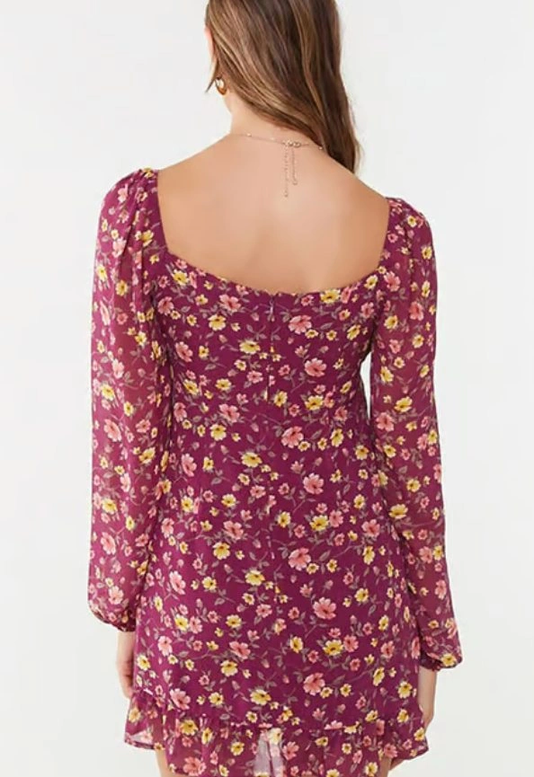 Forever 21 Burgundy/Rose Floral A Line Dress - photo 3