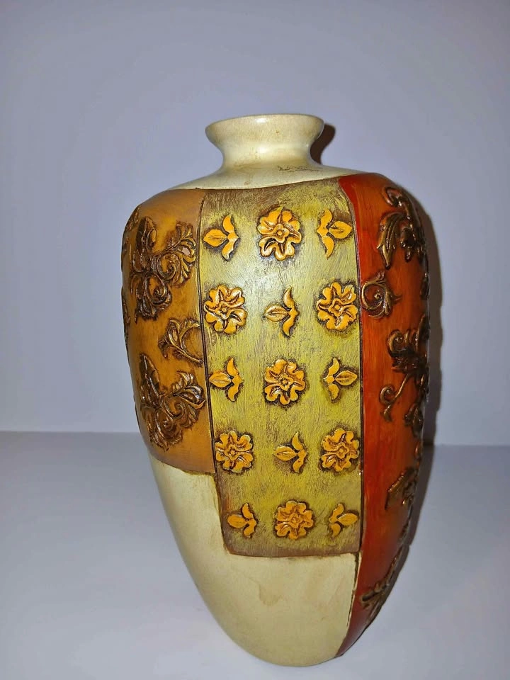 Large Tuscan Embossed Floral Ceramic Vase