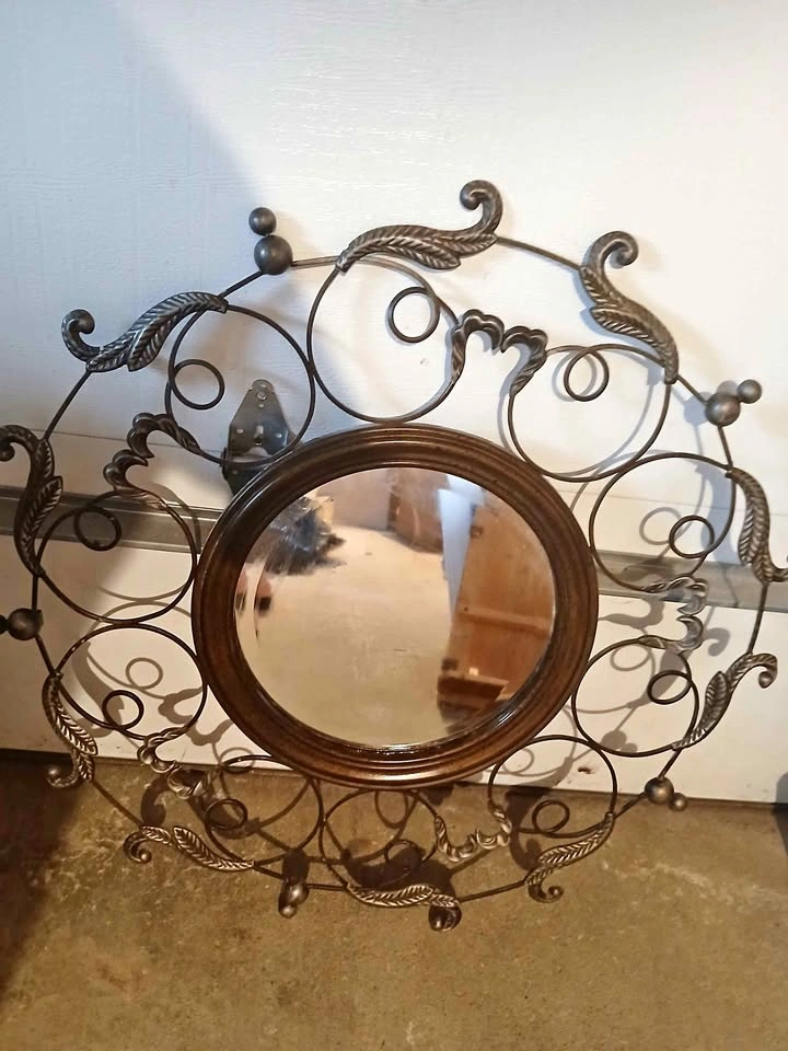 Large Round Wrought Iron Scrollwork Wall Mirror