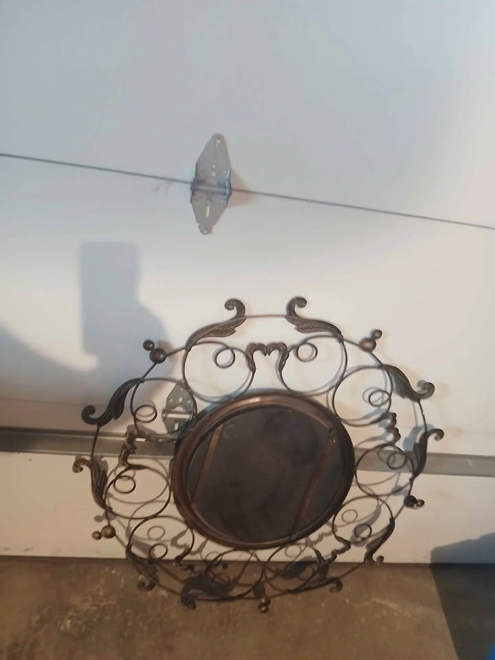 Large Round Wrought Iron Scrollwork Wall Mirror - photo 2
