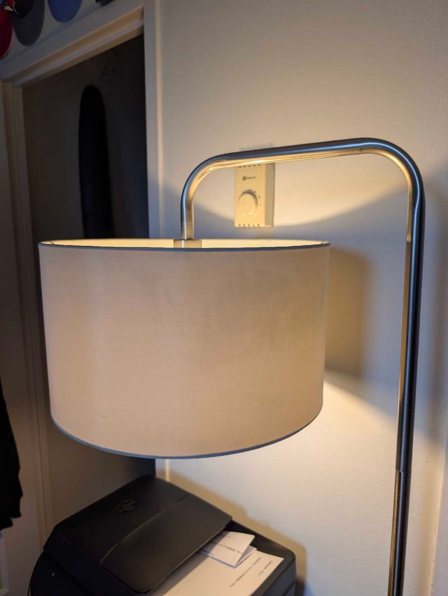 Modern Brushed Metal Arc Floor Lamp with Drum Shade - photo 2