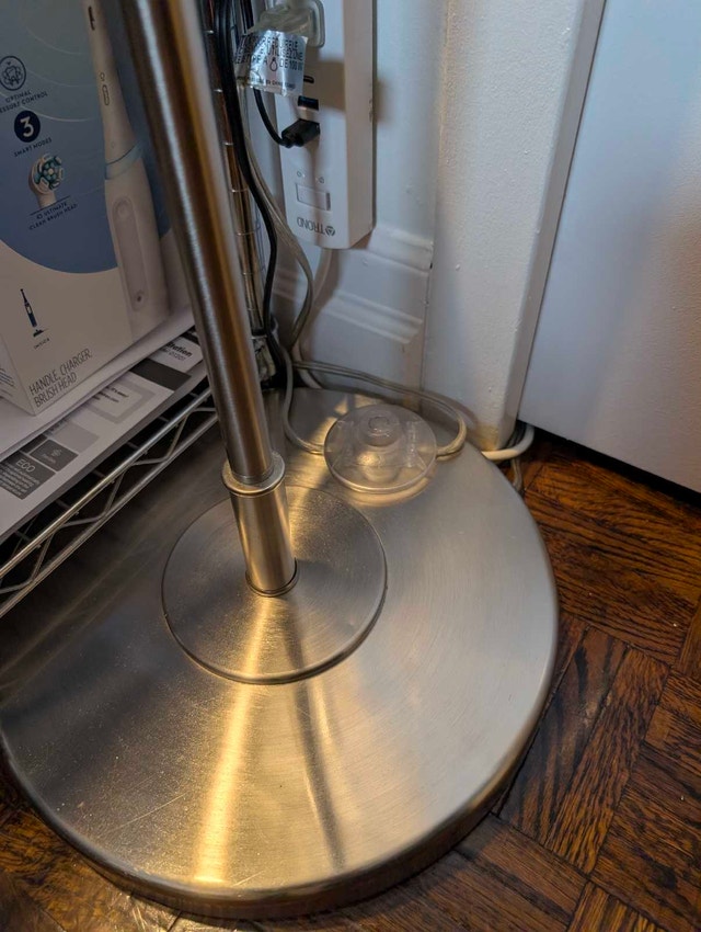 Modern Brushed Metal Arc Floor Lamp with Drum Shade - photo 3