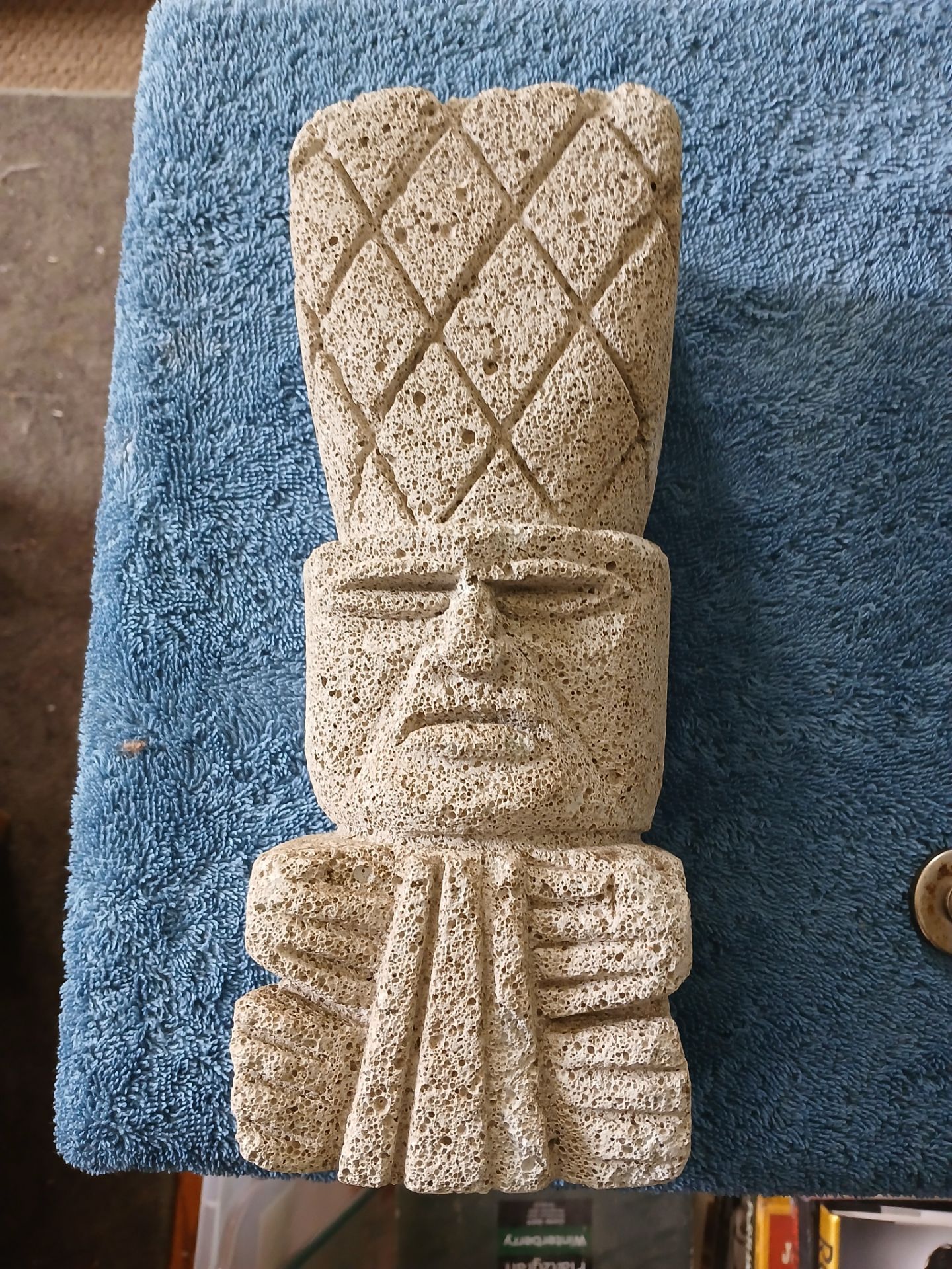 Volcanic Rock Aztec Statue, Made in Mexico