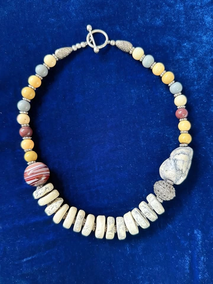 Multi stone and silver choker necklace