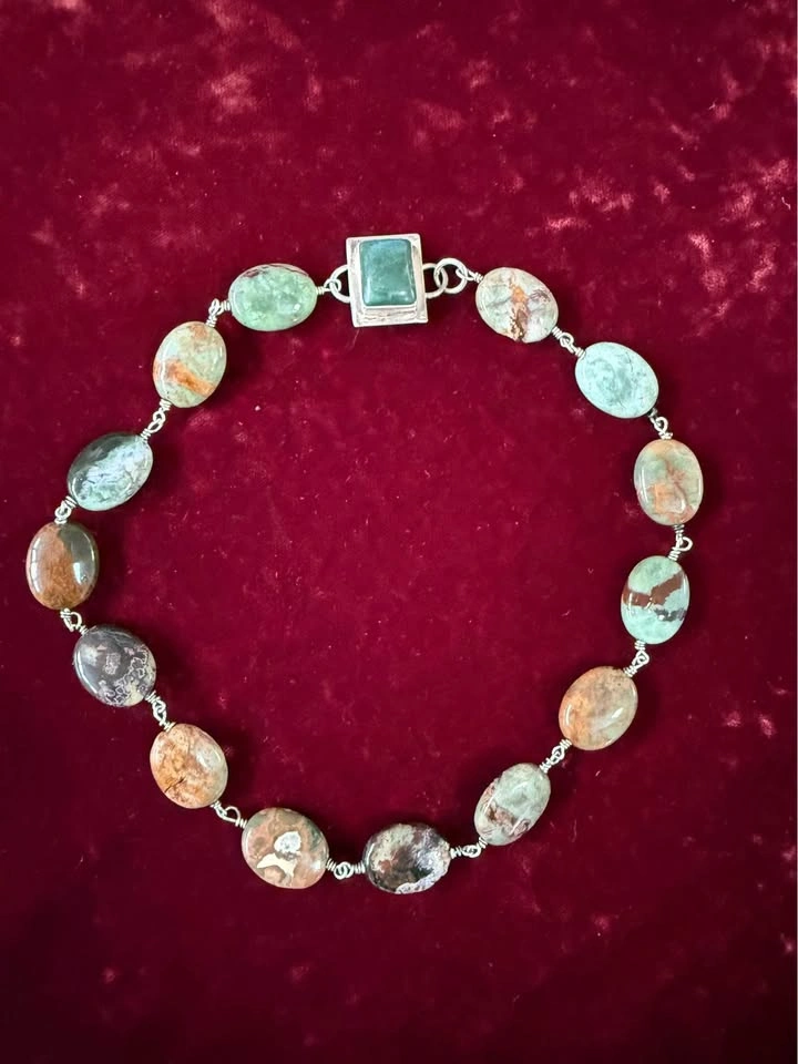 Jasper Stone Choker Necklace with Sterling Silver Clasp and Wire