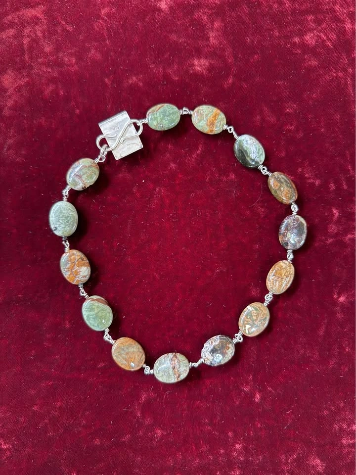Jasper Stone Choker Necklace with Sterling Silver Clasp and Wire - photo 2