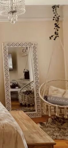 Rustic Tall White Wooden Carved Mirror - photo 3