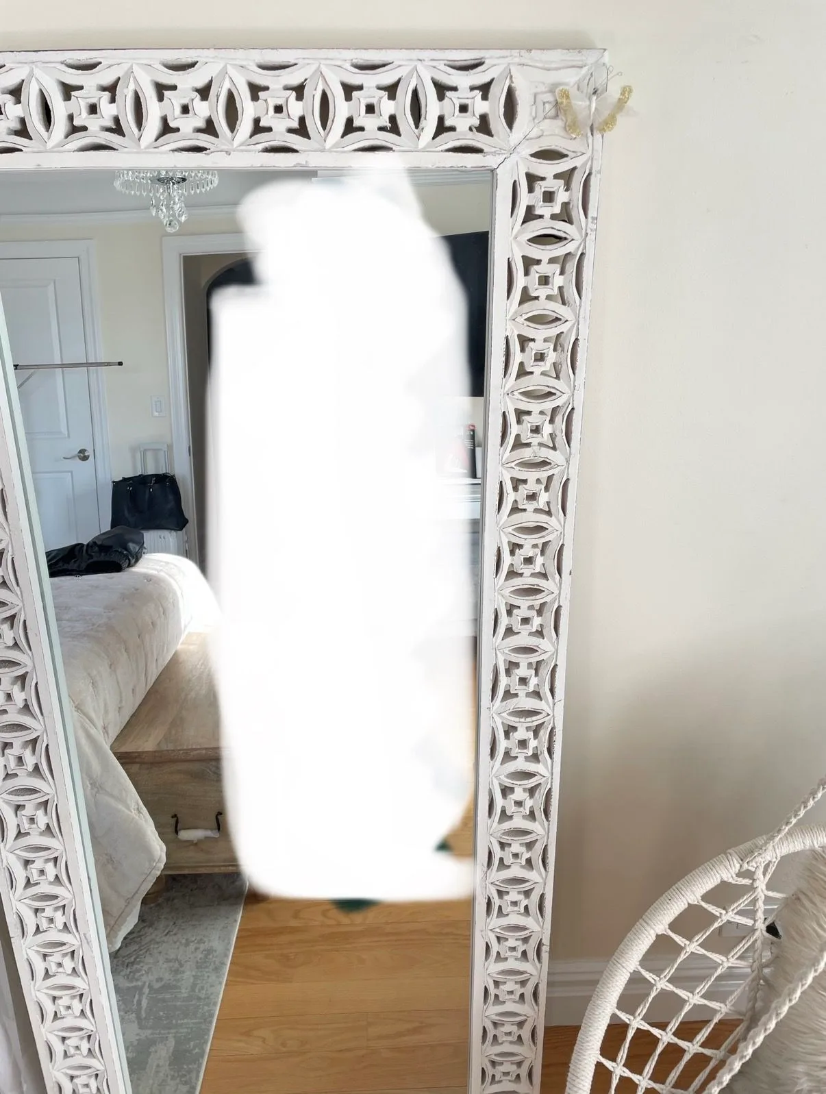 Rustic Tall White Wooden Carved Mirror - photo 4