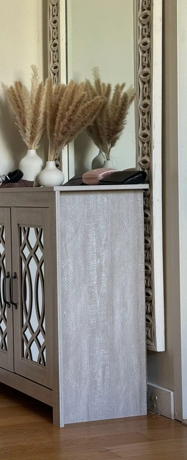 Rustic Tall White Wooden Carved Mirror - photo 5
