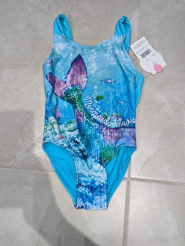 NWT Girls Mermaid Waves One-Piece Swimsuit • Size XS (4–5)
