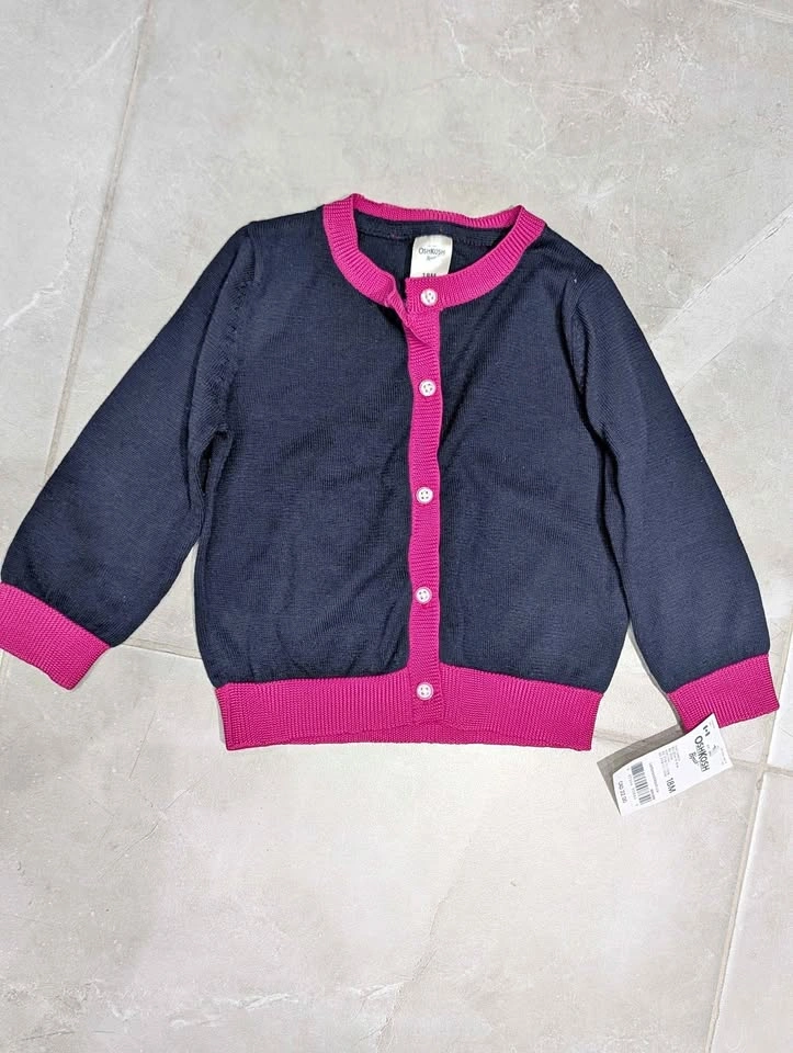 NWT OshKosh B’gosh Baby Cardigan • Navy & Pink • Size 18M