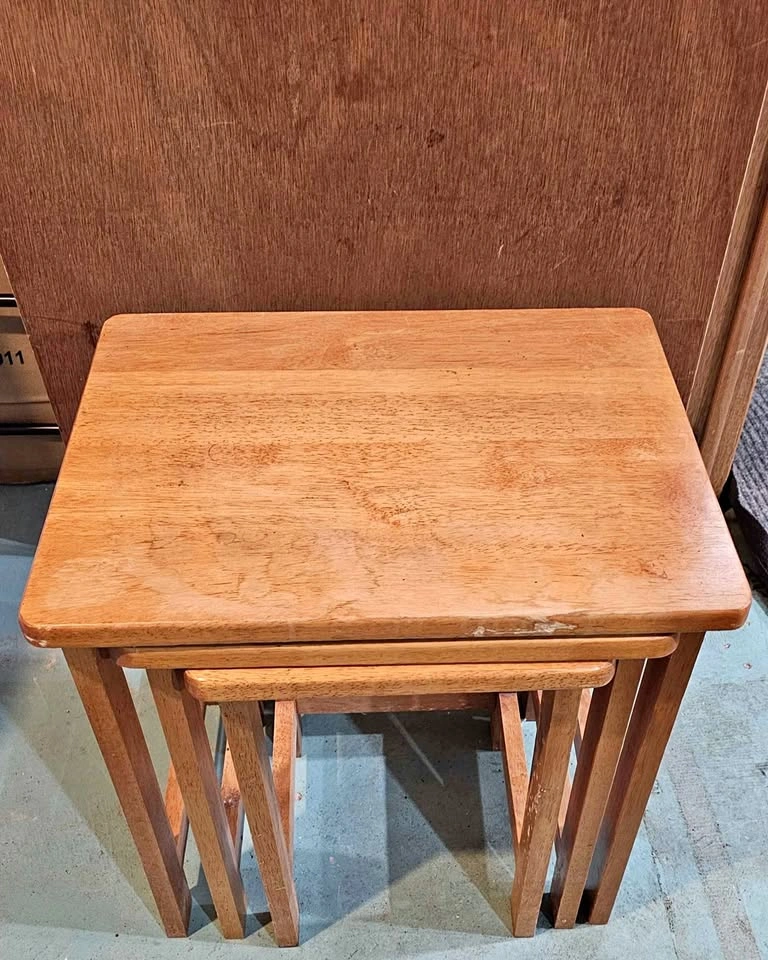 3-Piece Solid Wood Nesting Tables, Light Brown