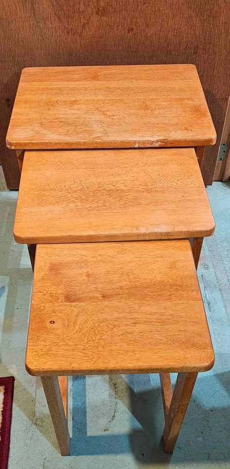 3-Piece Solid Wood Nesting Tables, Light Brown - photo 2