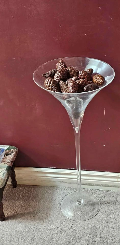 Tall Clear Glass Floor Vase, Martini Glass