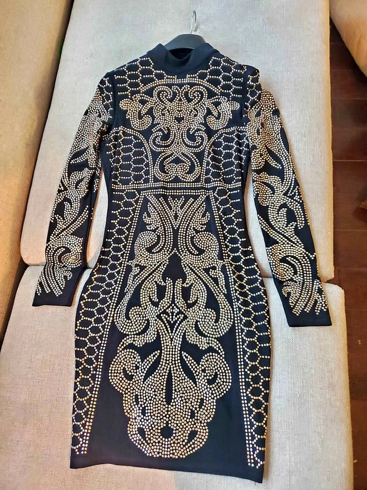 Elegant Gold-Studded Evening Dress