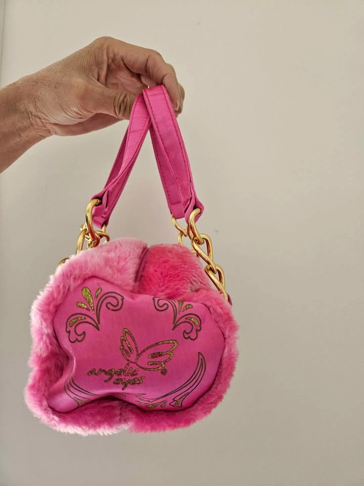 Y2K Angelic Eyes Pink Faux Fur Barrel Bag - photo 2