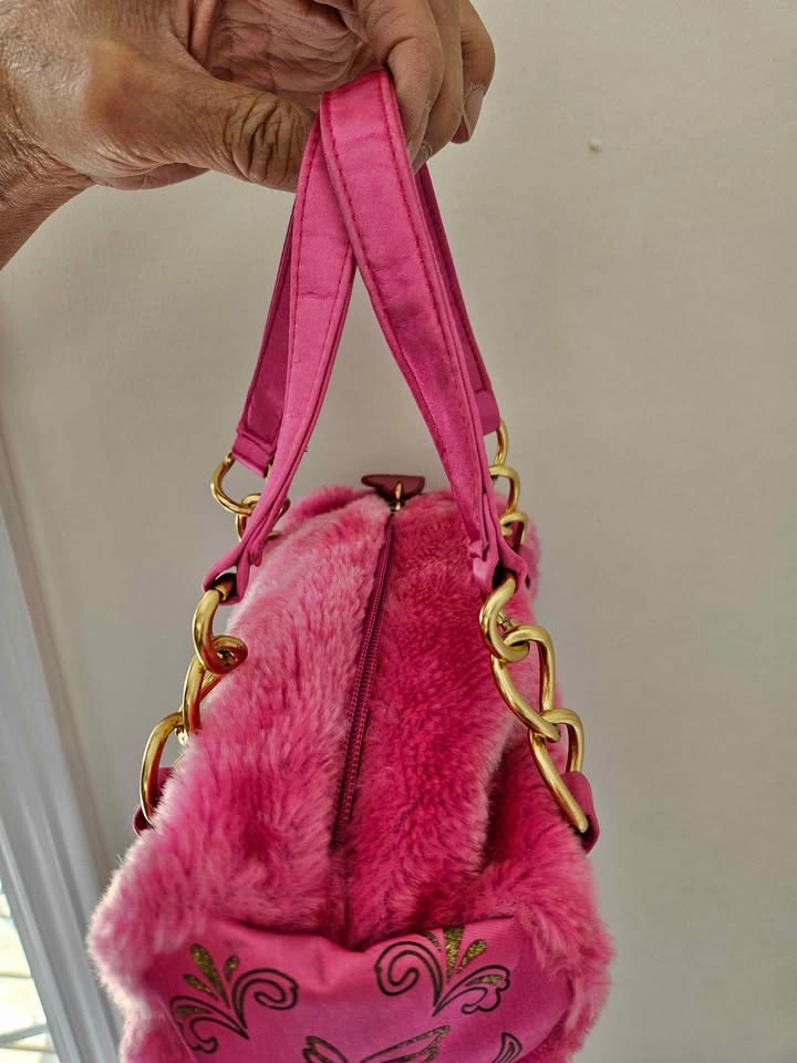 Y2K Angelic Eyes Pink Faux Fur Barrel Bag - photo 3