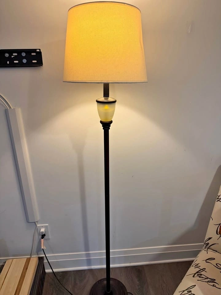 Dark Metal Floor Lamp with Cream Drum Shade
