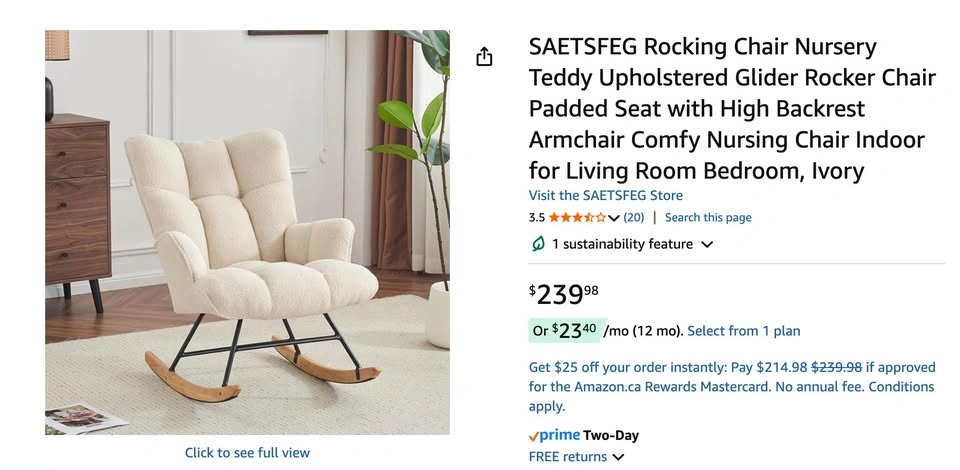 Bouclé Rocking Chair – Nursery / Accent Chair – Excellent Condit - photo 4