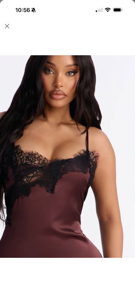 Burgundy Satin Lace Trim Dress - photo 4