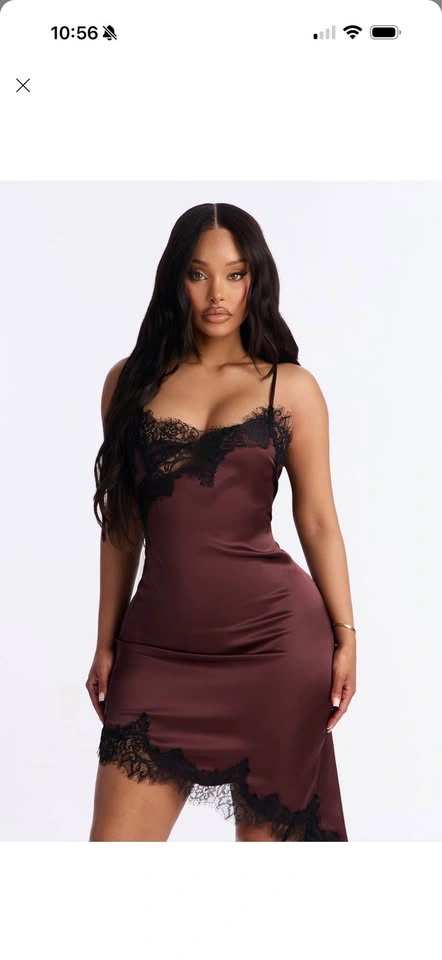 Burgundy Satin Lace Trim Dress - photo 5