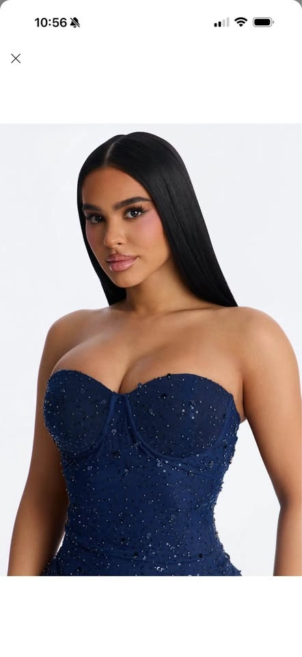 Navy Blue Sequin Strapless Gown - photo 3