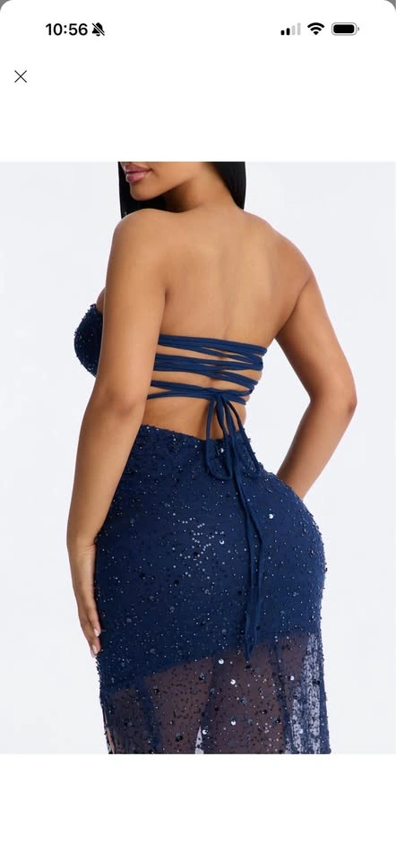 Navy Blue Sequin Strapless Gown - photo 4