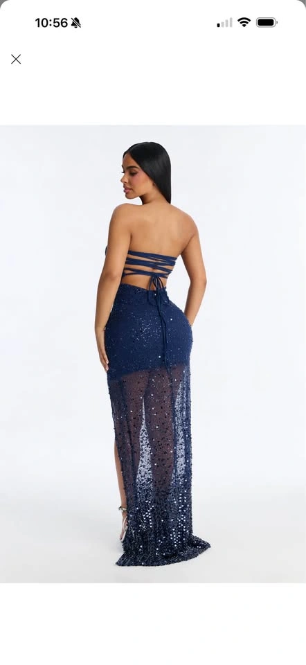 Navy Blue Sequin Strapless Gown - photo 5