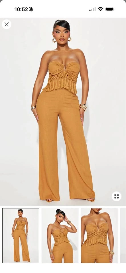Mustard Strapless Fringe Jumpsuit