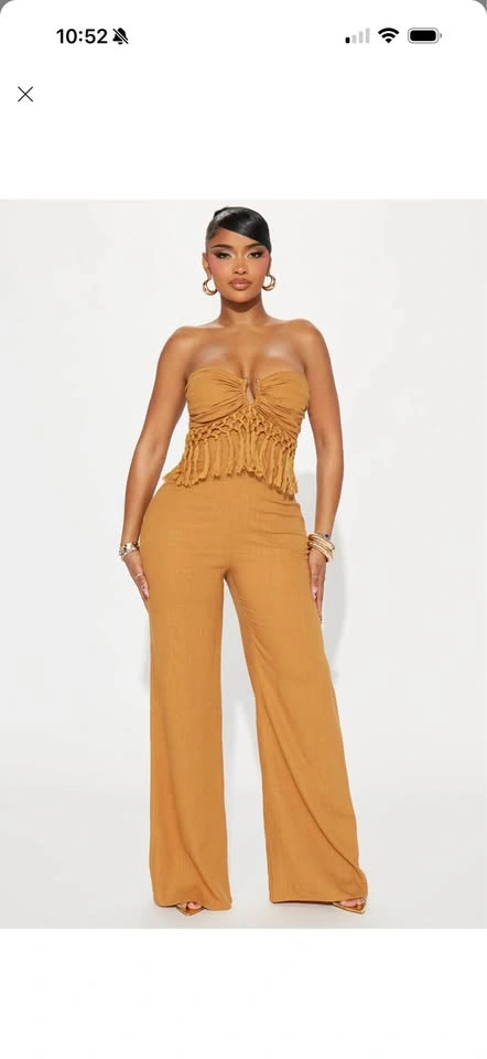 Mustard Strapless Fringe Jumpsuit - photo 2