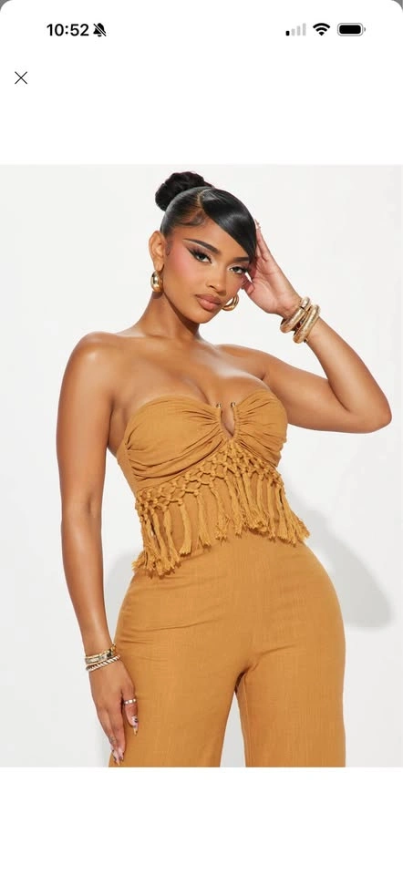 Mustard Strapless Fringe Jumpsuit - photo 3