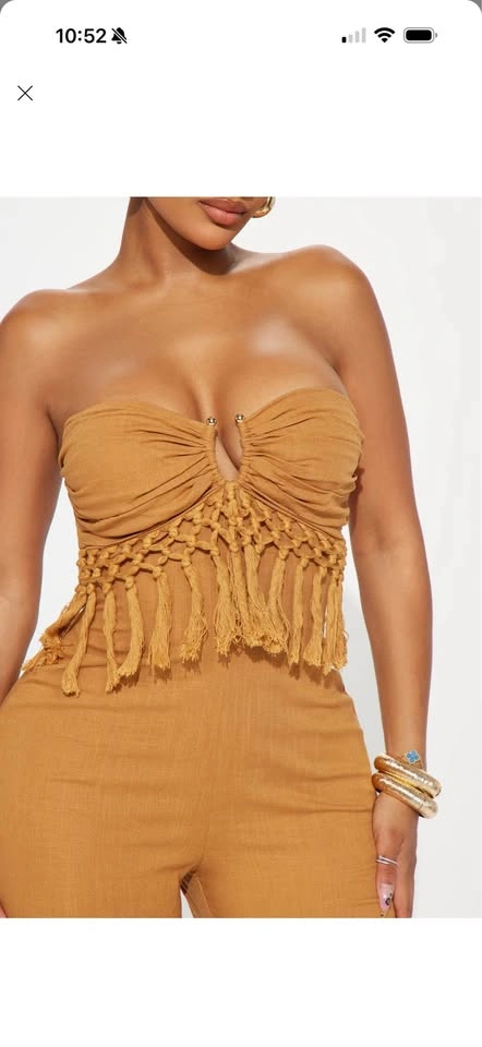 Mustard Strapless Fringe Jumpsuit - photo 4