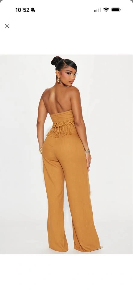 Mustard Strapless Fringe Jumpsuit - photo 5