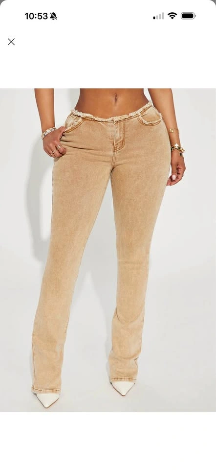 Beige Straight-Leg Pants