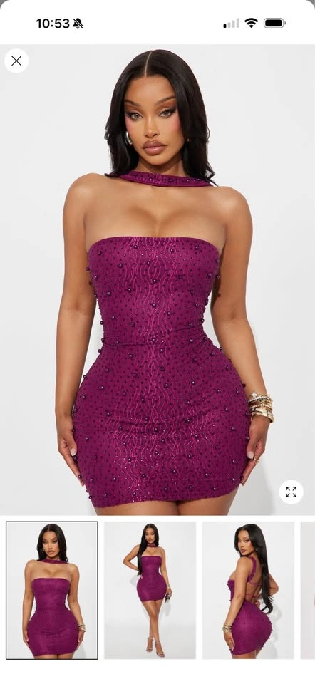 Purple Embellished Mini Dress with Choker Detail - photo 2
