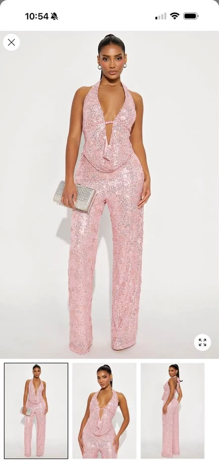 Pink Sequin Halter Jumpsuit