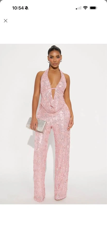 Pink Sequin Halter Jumpsuit - photo 2