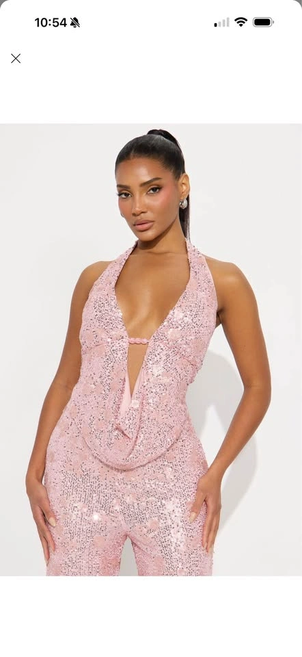 Pink Sequin Halter Jumpsuit - photo 3