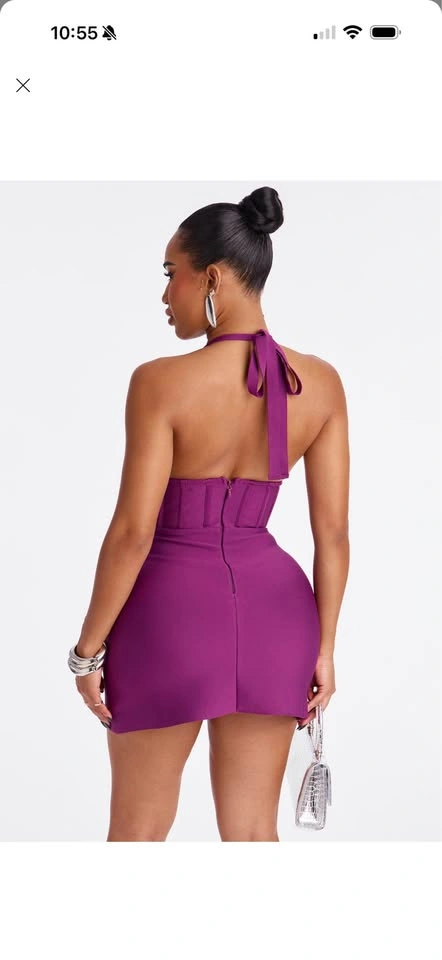 Purple Deep-V Bodycon Mini Dress - photo 3