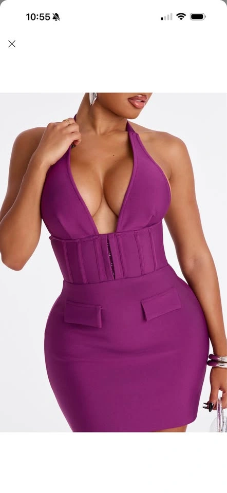 Purple Deep-V Bodycon Mini Dress - photo 4