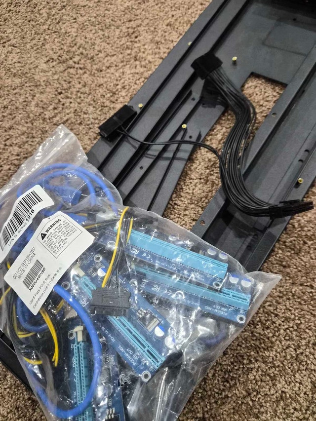 GPU Mining Equipment - 6 Risers, 8 Bay Frame, Dual PSU Cable