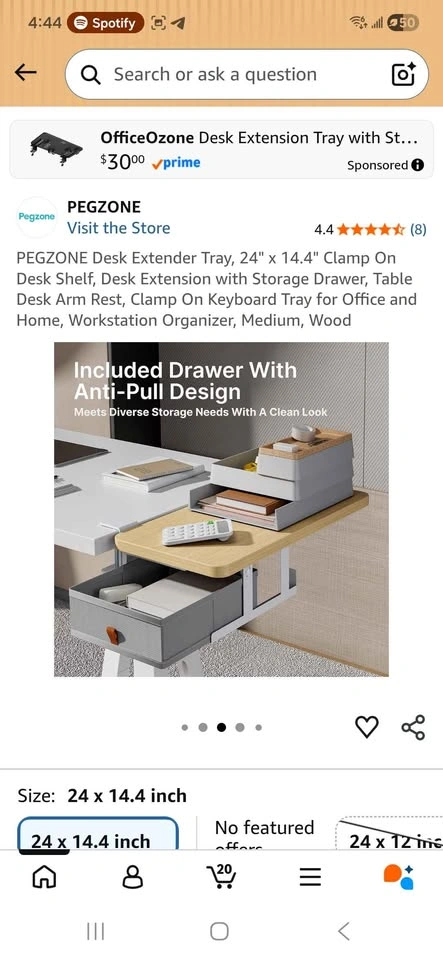 PEGZONE Desk Extender Tray, 24" x 14.4" - photo 4