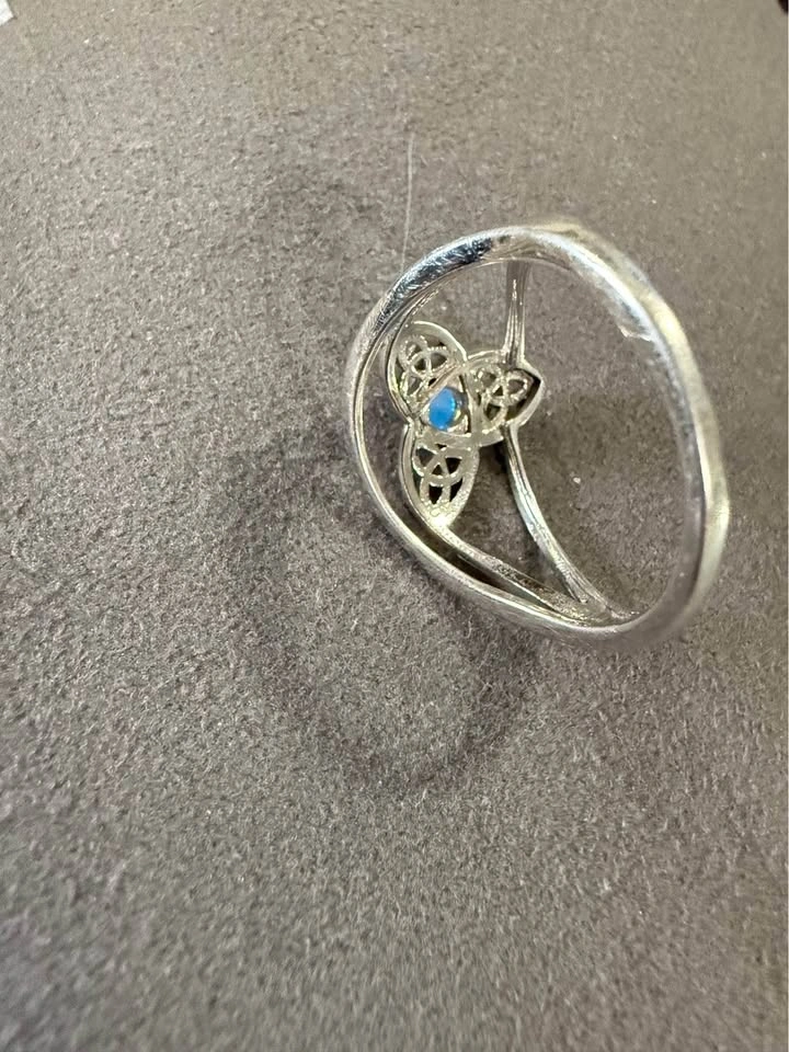 925 Sterling Silver Celtic Knot Ring with Rainbow Stone - photo 4