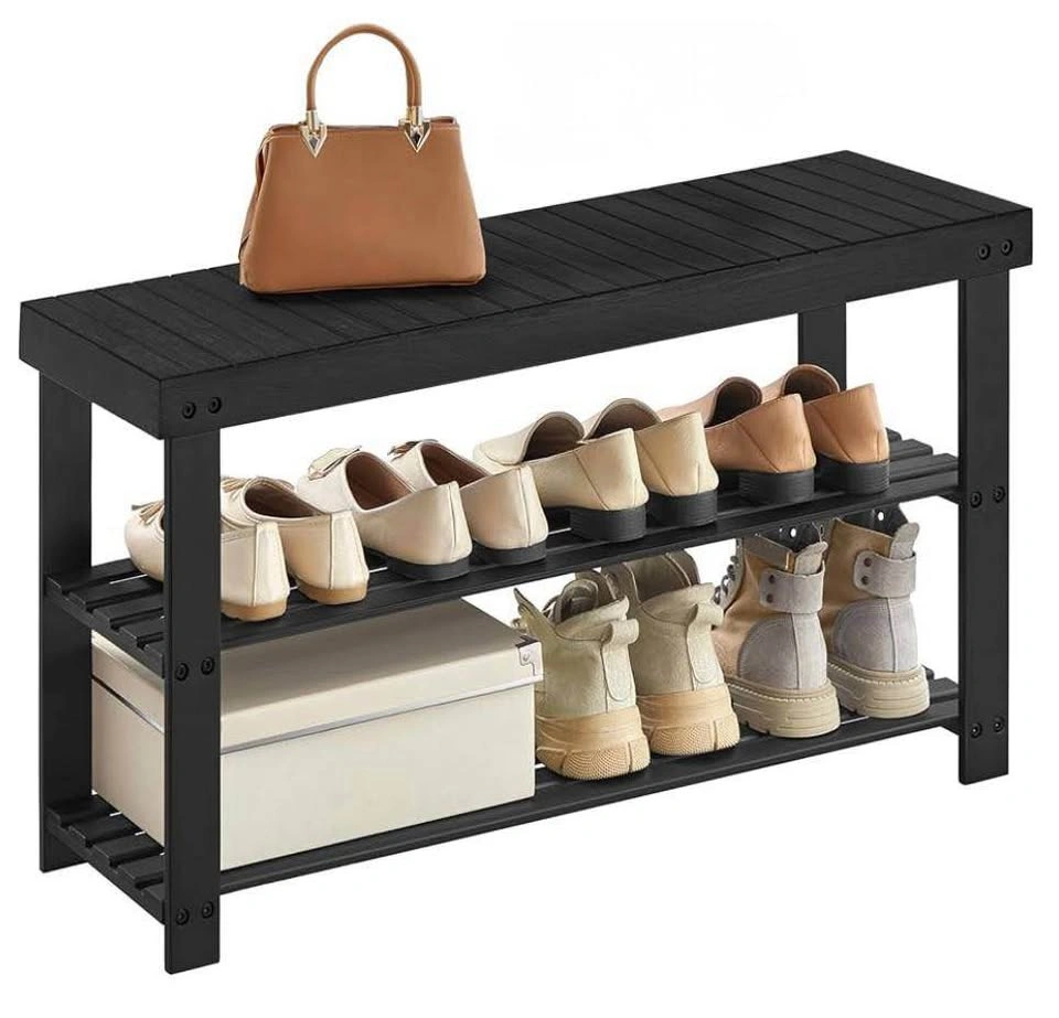 SONGMICS 3-Tier Bamboo Shoe Rack Bench – Ink Black | New in Box - photo 3
