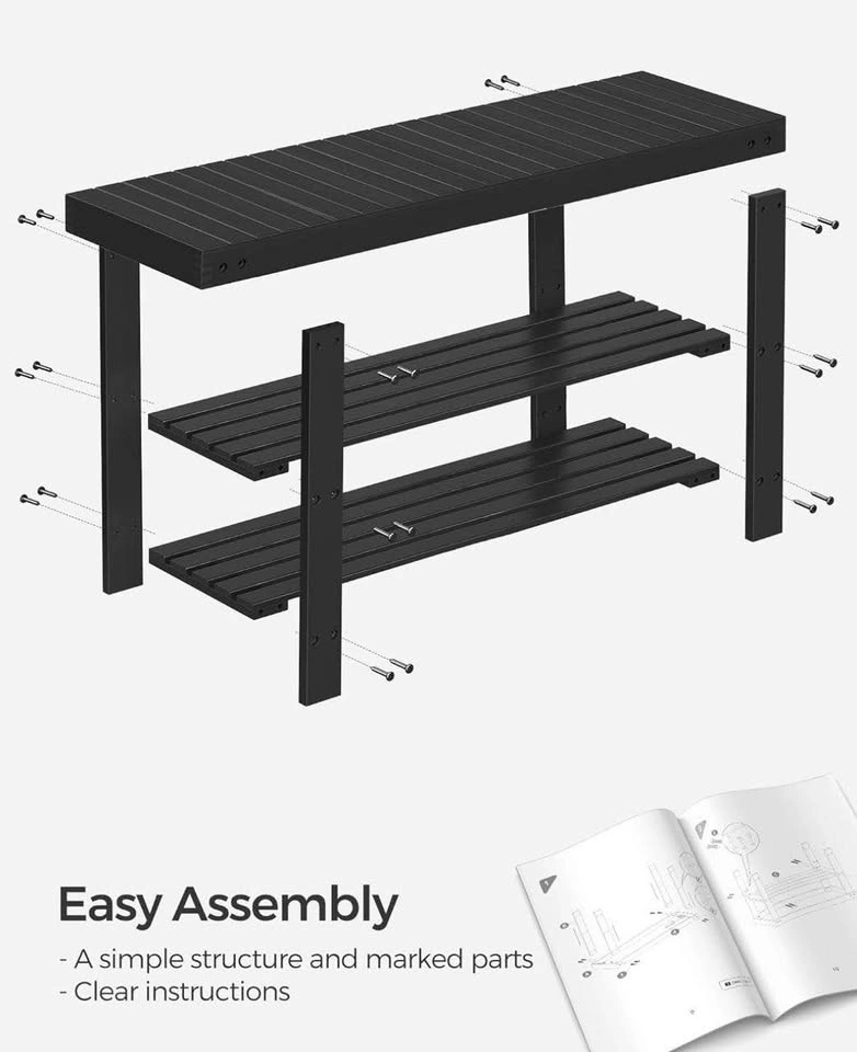 SONGMICS 3-Tier Bamboo Shoe Rack Bench – Ink Black | New in Box - photo 5