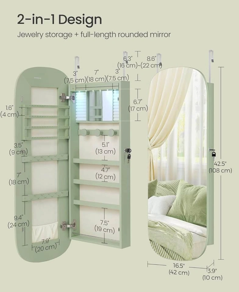 SONGMICS Jewelry Organizer Cabinet with LED Mirror – Laurel Gree - photo 2