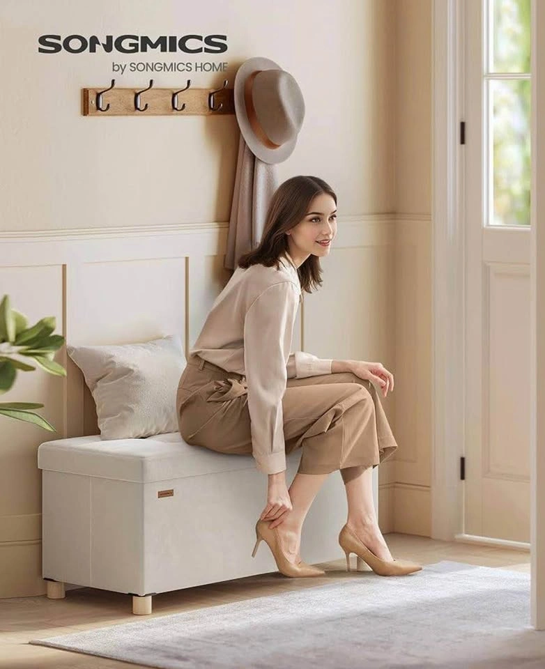 SONGMICS Storage Ottoman Bench – Cappuccino Beige | 77L Storage - photo 2