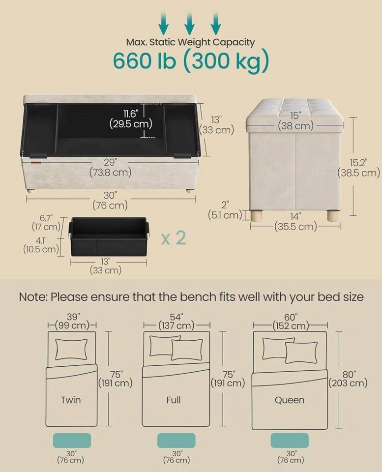 SONGMICS Storage Ottoman Bench – Cappuccino Beige | 77L Storage - photo 3