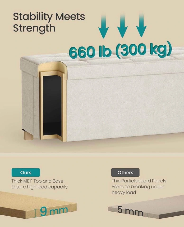 SONGMICS Storage Ottoman Bench – Cappuccino Beige | 77L Storage - photo 4