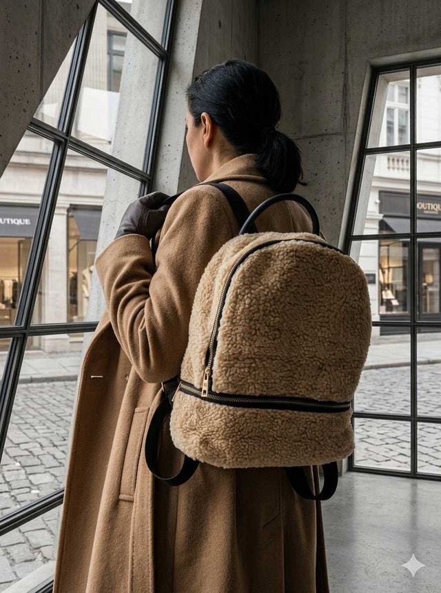 Luxury Sherpa Mini Backpack - Trendy Faux Fur Borg Daypack for W - photo 2